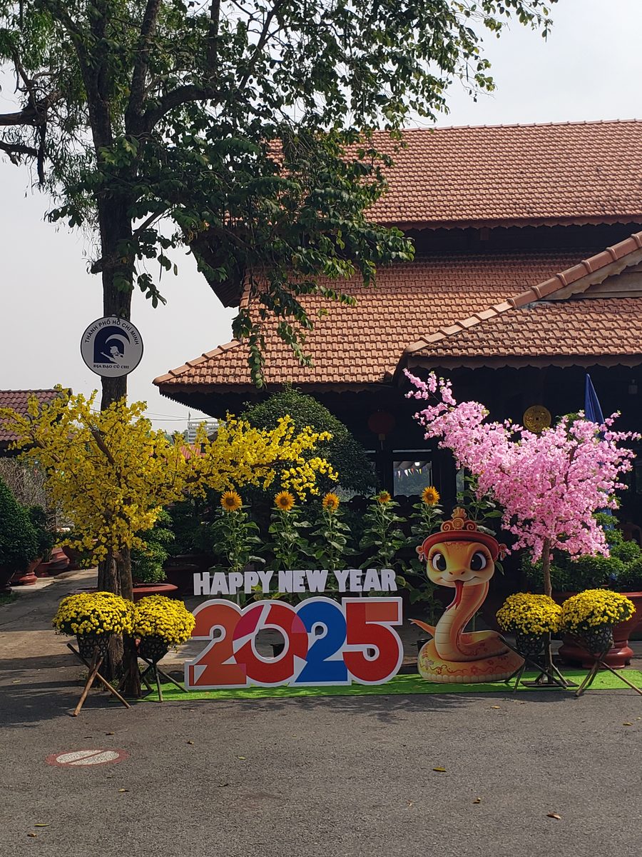 Happy New Year 2025 display at the Cu Chi Tunnels, Ho Chi Minh City