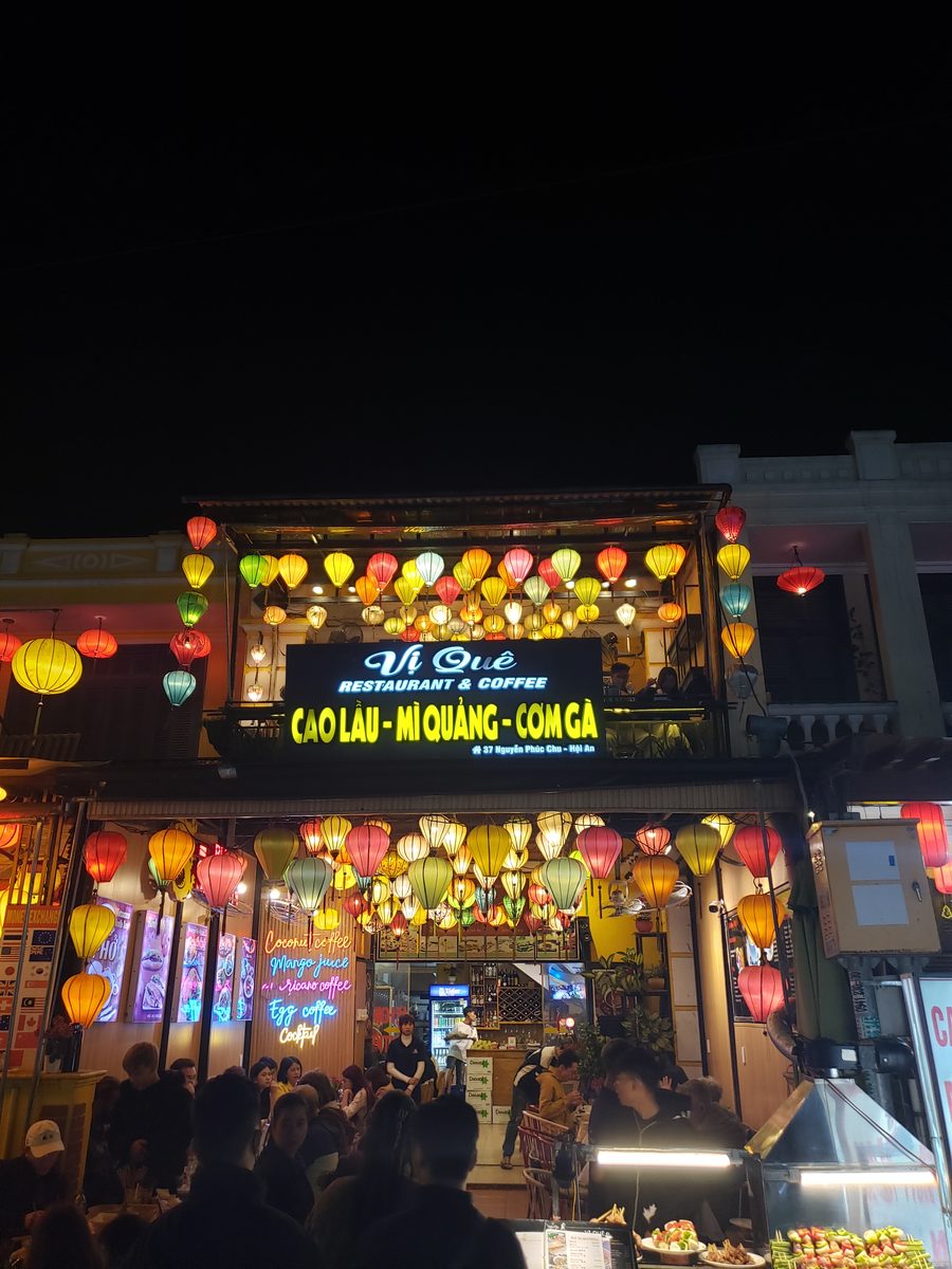 Lanterns covering the front of Vi Que restaurant in Hoi An